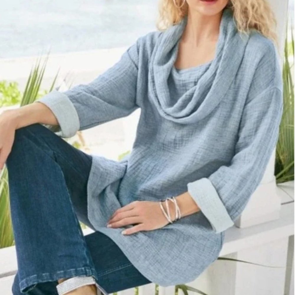 Soft Surroundings Linen Blend Beige Taylen Tunic  Large